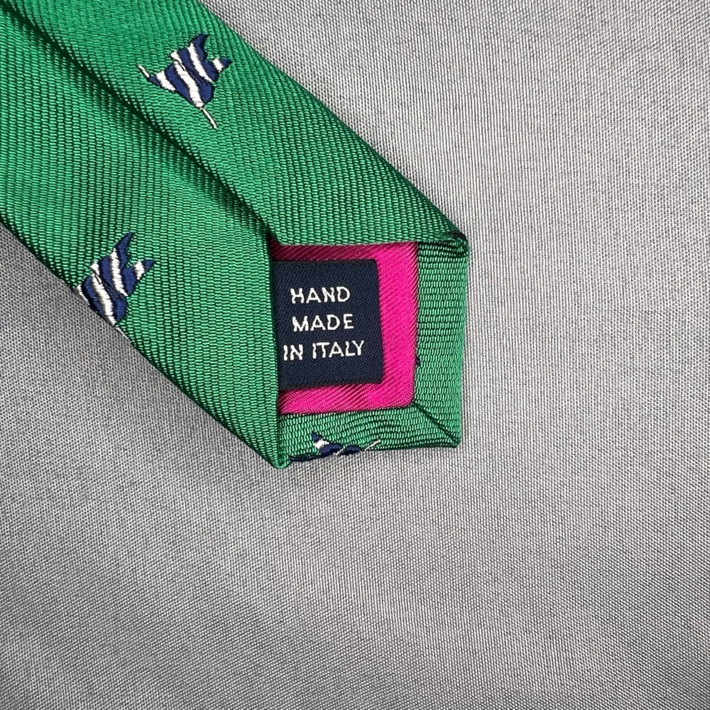 Men’s Polo Ralph Lauren Green Blue Sailing Boat Italy Designer Regular Silk Tie - Picture 4 of 5